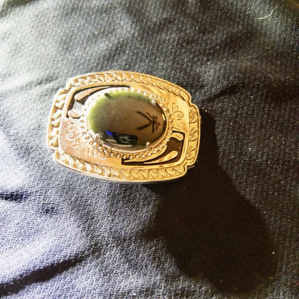 Western Gold Belt Buckle With Olivine Polished Stone Rodeo‎ Country Southwestern